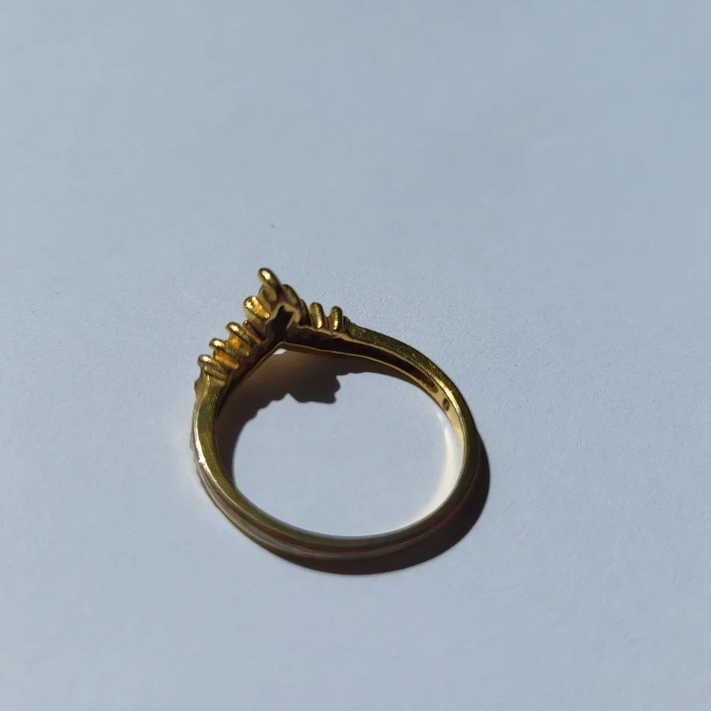 Vintage 925 Sterling Silver Tiara Crown Ring Size 9 Gold Tone Marquise Crystal - Picture 3 of 8